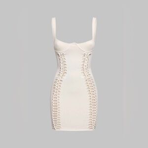 Chic White Cutout Dress L mc5 Braided Cut Out Sleeveless Mini Dress